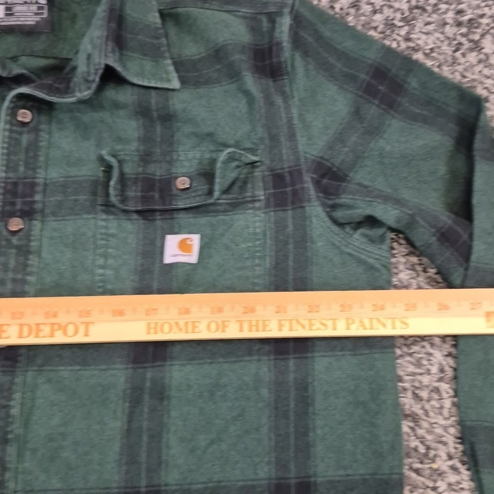 Carhartt Men's Large Loose Fit Flannel Shirt Green Plaid Workwear Heavy Cotton - Picture 5 of 8